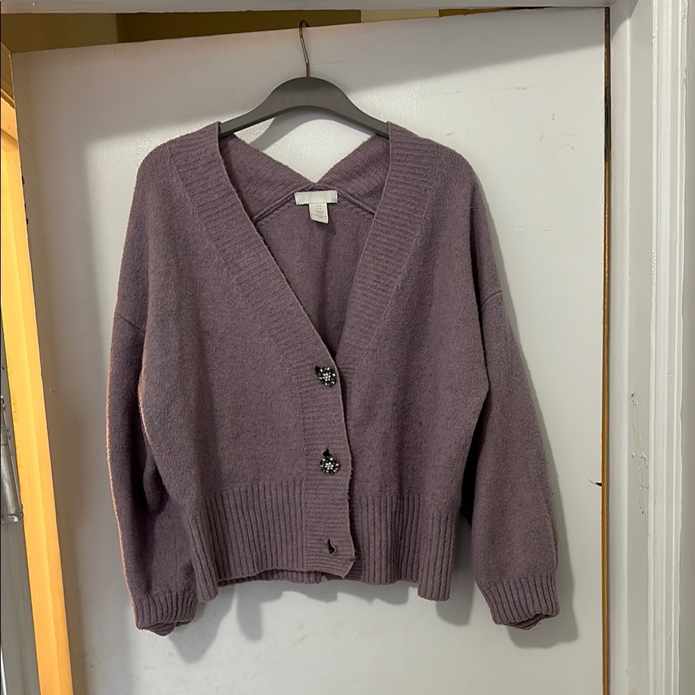 H&M Purple Chunky Knit Cardigan Sweater